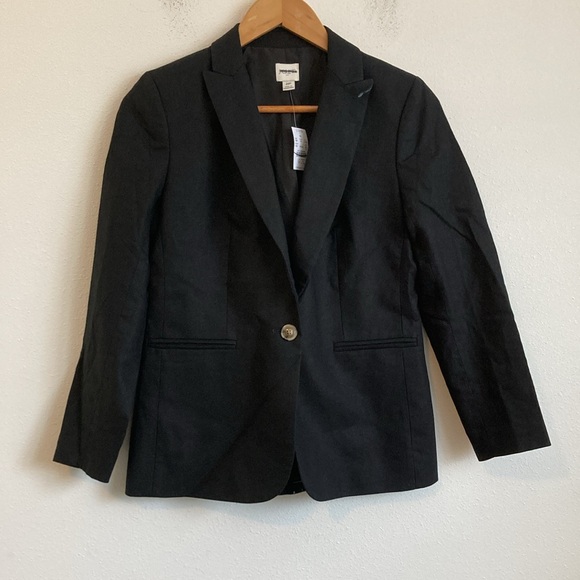 J.Crew Women's One button Linen Blazer Petite 2 Black Color - Picture 1 of 8